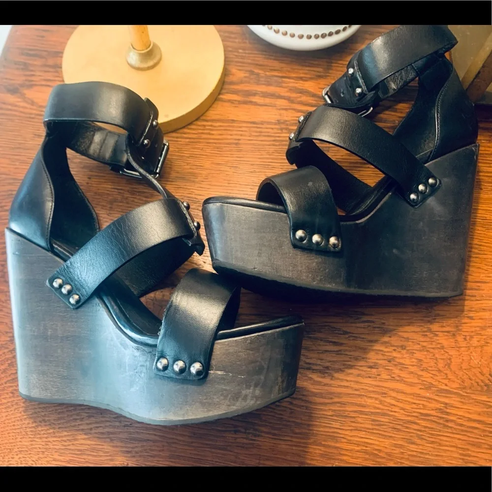 AllSaints Rotchko Wedge Sandals in Black Leather - Picture 7 of 11